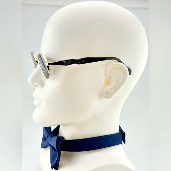 Prada Logo Sunglasses SPR65Z Pale Gold Acetate Frame With Gray oval Lens UNISEX! - Picture 7 of 15